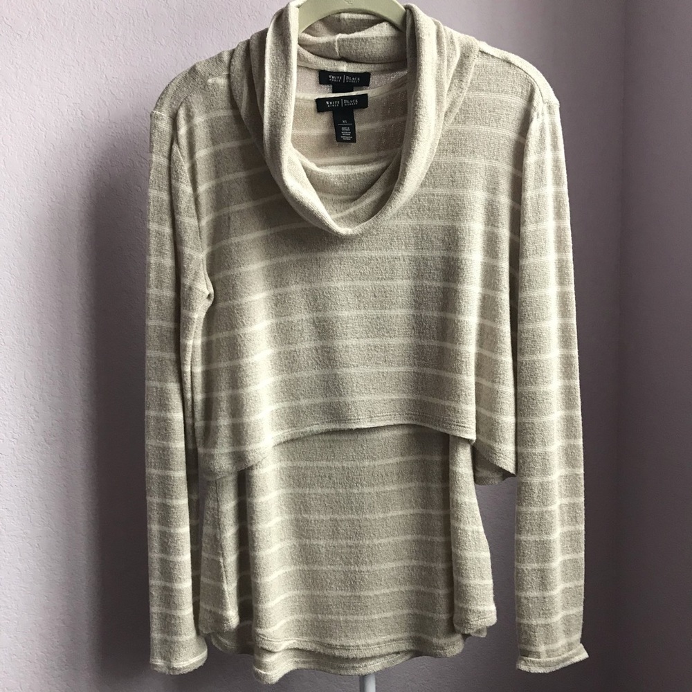 cream and white cowl sweater